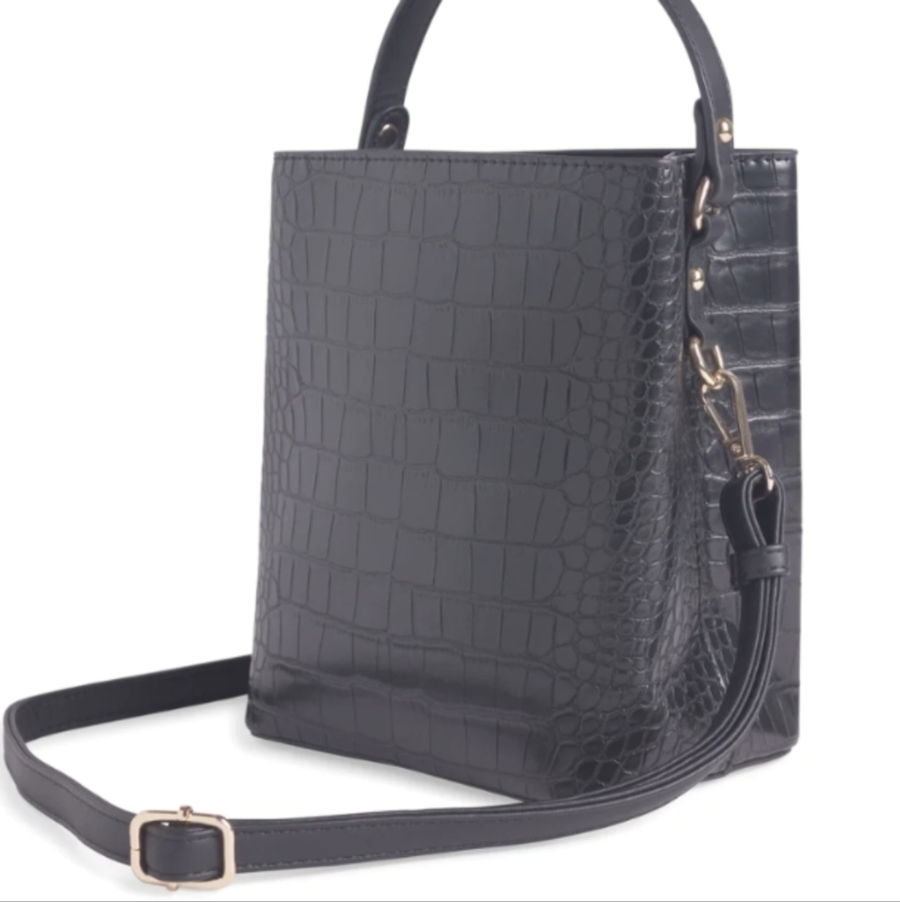 AOTA Elena Bag Black Faux Croc Leather Handbag Purse - Picture 2 of 9
